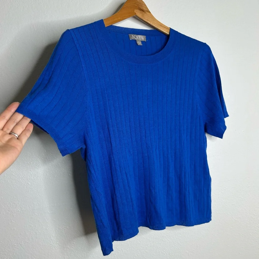 J. Crew Silk Cashmere Blend Ribbed Royal Blue Knit T- Shirt Top